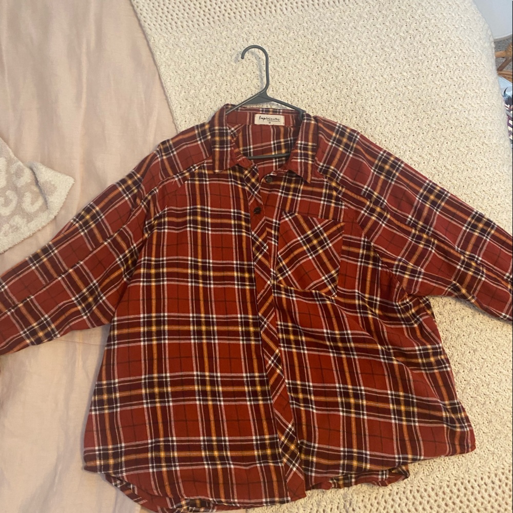 Long button up tunic plaid